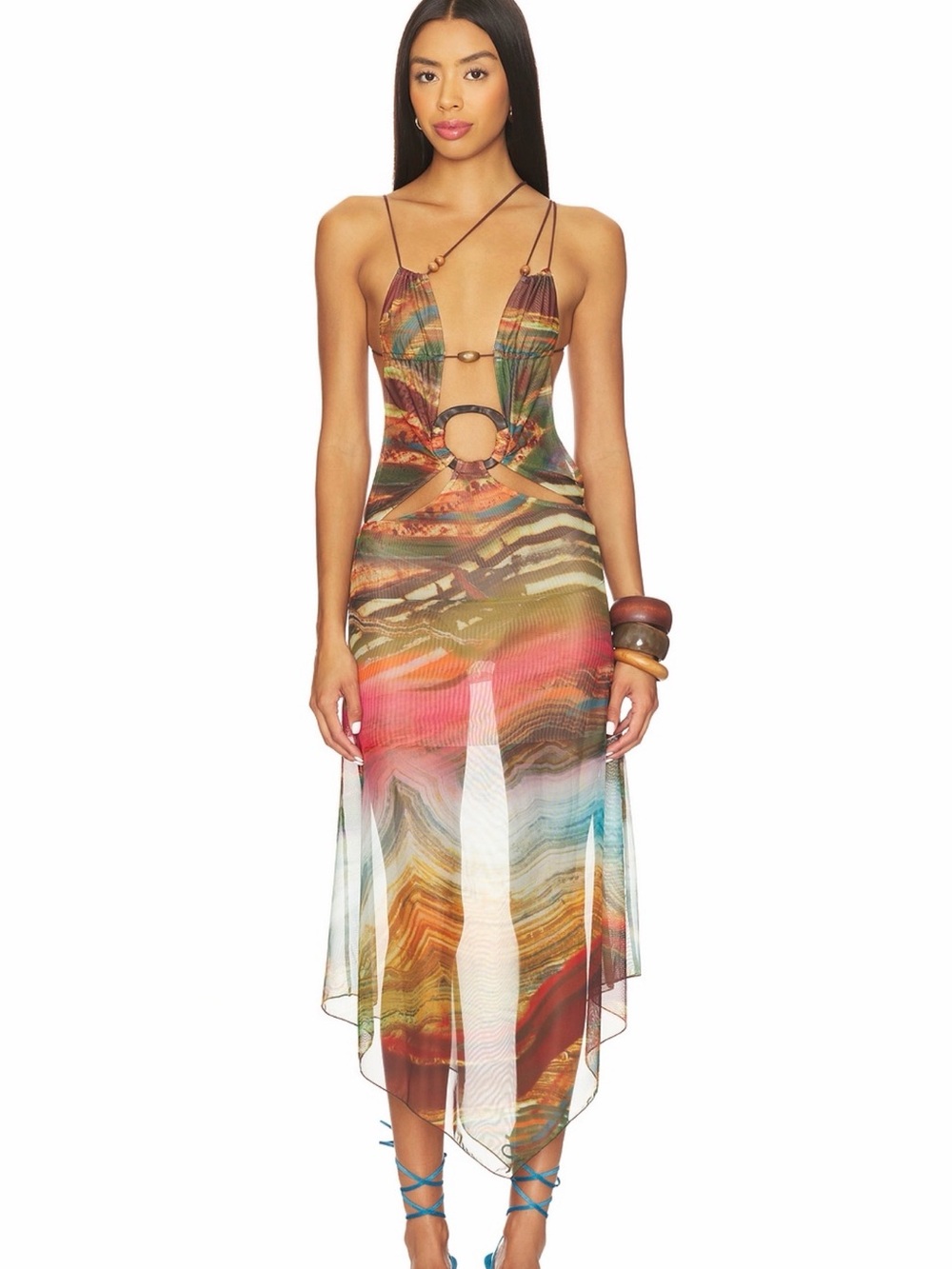 Jaded London Wooden Trim Mesh Dress in Multi Size XS - Picture 2 of 8
